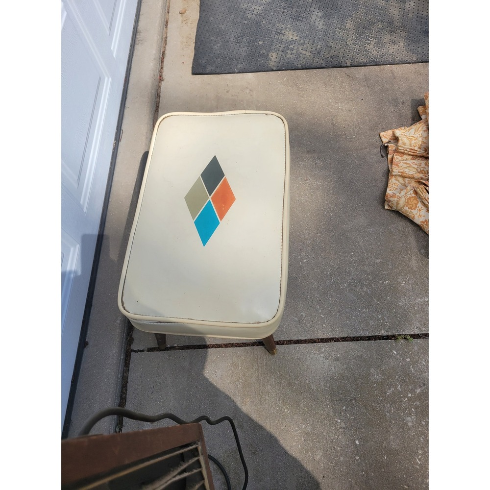 Vtg Babcock Phillips Modern Atomic Harlequin Diamond Vinyl Ottoman Footstool MCM - Picture 7 of 11